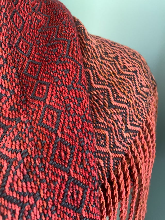 Red Brick Merino & Silk Scarf/ Red Homespun Weft/ Handwoven