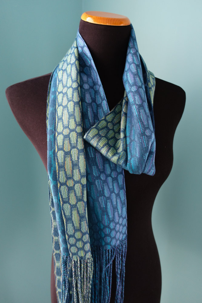 Watery Pebbles Silk and Tencel Scarf / Teal Weft/ Handwoven